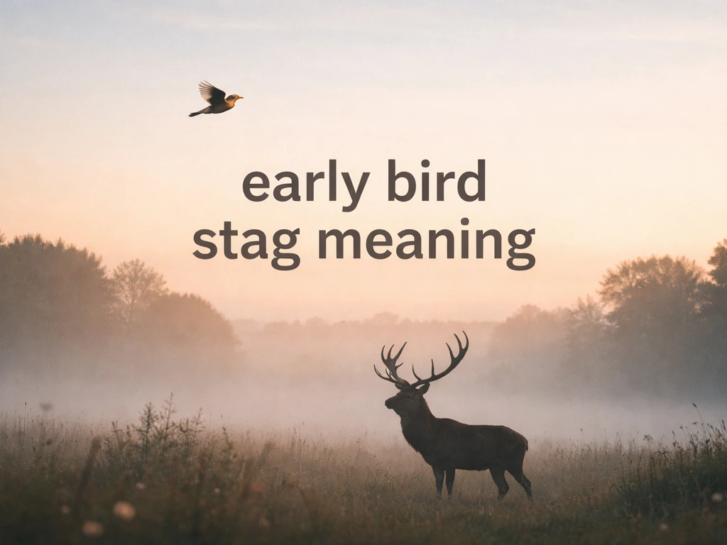 Minimal hero image with early bird and stag silhouettes behind clear title text reading early bird stag meaning.