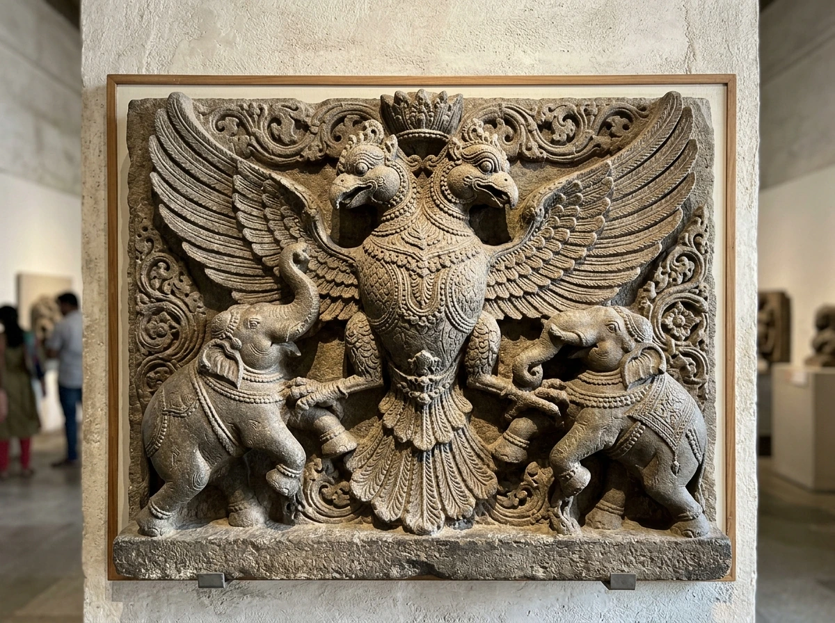 Gandabherunda two-headed bird iconography holding elephants