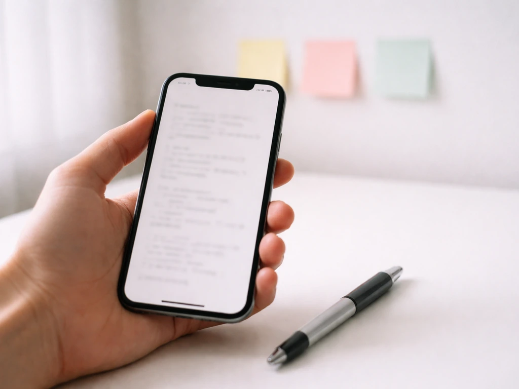 Close-up of a smartphone screen showing handwritten notes about nearby text clues for disambiguating a phrase